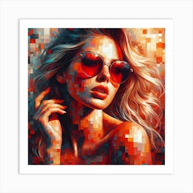 Lady in Red Pixel Art Art Print