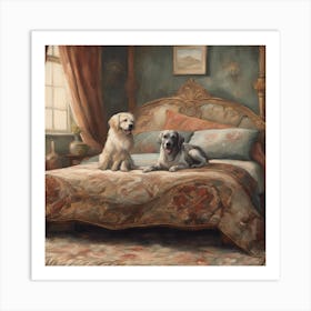 Two Dogs On A Bed Dog On Bed Painting ( Bohemian Design ) Art Print