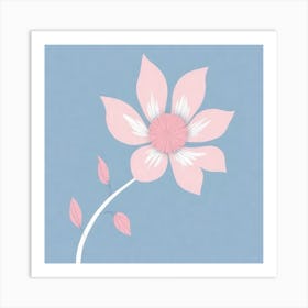 A White And Pink Flower In Minimalist Style Square Composition 88 Art Print