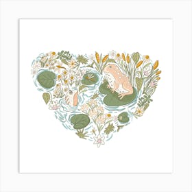 Frogs and lily pad Art Print