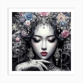 Chinese Woman With Flowers Art Print