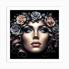 Portrait Of A Woman With Flowers 15 Art Print