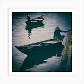Dusk On The River At Hoi An Vietnam Square Art Print