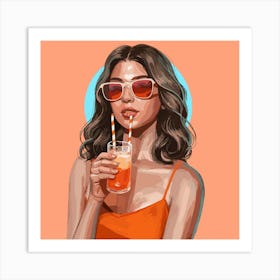 Woman Drinking A Cocktail 2 Art Print