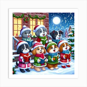 Christmas Dogs Singing Art Print