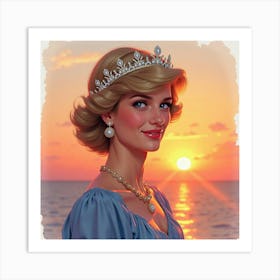 Princess Diana With Soft Watercolor Sunset In The Background 1 Art Print