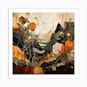 Landscape With Trees, Floral Pattern, Abstract Piece With Organic Shapes And Earthy Colors art print Art Print