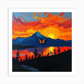 Sunset With A Butterfly Art Print