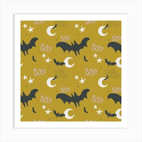 Bats And Stars Swampy Green Art Print