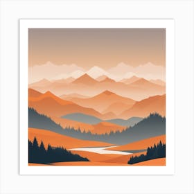 Misty mountains background in orange tone 48 Art Print