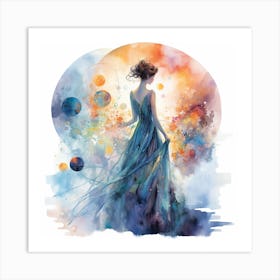 Woman In Blue Dress Art Print