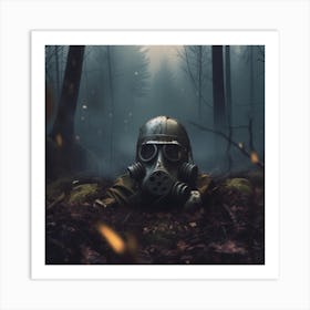 Gas Mask In The Forest Art Print