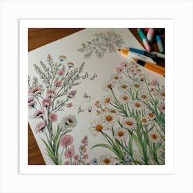 Daisies And Flowers Art Print