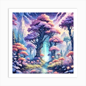 A Fantasy Forest With Twinkling Stars In Pastel Tone Square Composition 153 Art Print