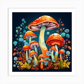 Mushrooms In The Forest 100 Art Print