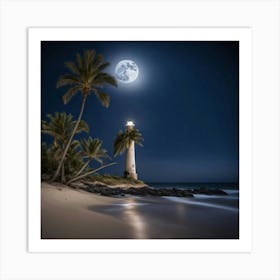 Full Moon Over Palm Trees Art Print