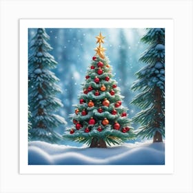 Christmas Tree In The Snow 19 Art Print