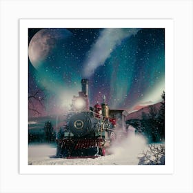 Christmas Train In The Snow Railway Art Print