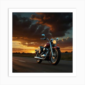 Sunset Motorcycle Art Print