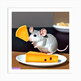 Surrealism Art Print | Mouse Stares At Floating Cheese Wedge Art Print
