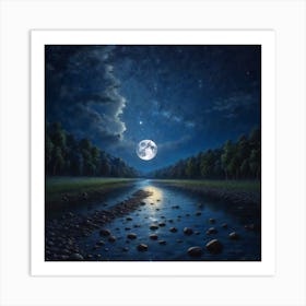 Moonlight Over The River Art Print