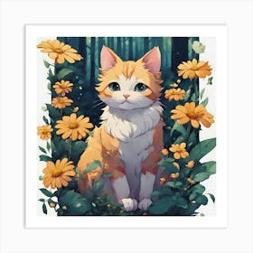 Orange Cat In The Forest 1 Art Print