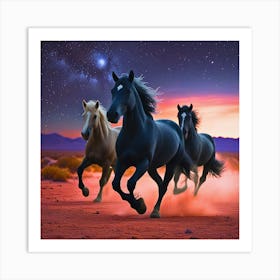 Three Horses Running In The Desert 1 Art Print