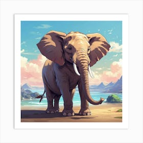 Elephant On The Beach Art Print