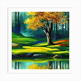 Autumn Tree By The Lake 3 Art Print