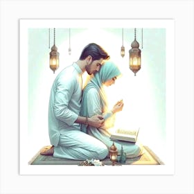 Muslim Couple Praying Art Print