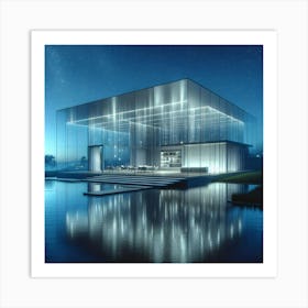 Glass House At Night Art Print