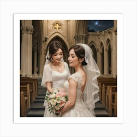 Two Brides In A Church Art Print