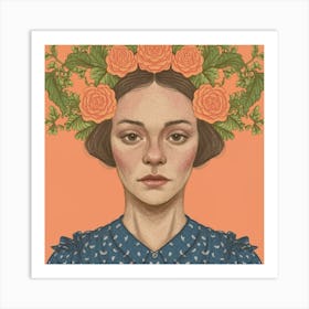 Portrait Of A Woman With Roses Art Print