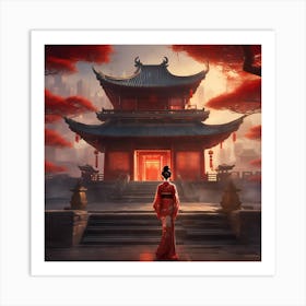 A Serene Geisha In Traditional Art Print