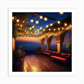 Balcony With String Lights Art Print