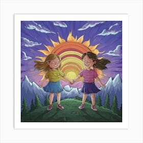 Two Girls Holding Hands 1 Art Print