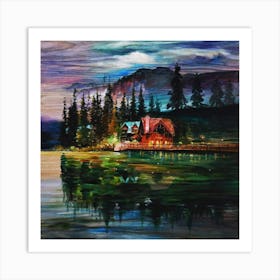 Lake House At Night Art Print