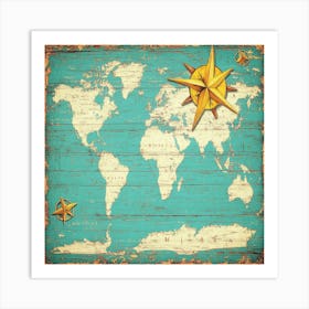 World Map On Wooden Background Art Art Print