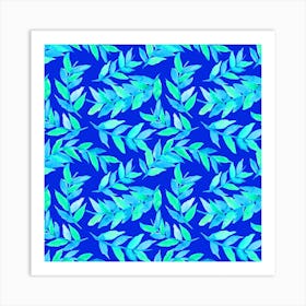 Turquoise On Blue Leaves Curved Art Print