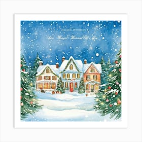 Journal Open To A Page Displaying A Christmas Holiday Scene Snow Blanketing A Quaint Village With W Art Print