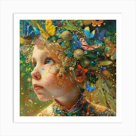 Child With Butterflies In Her Hair Art Print