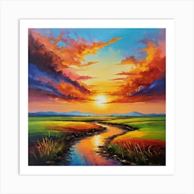 Sunset Over A River Art Print