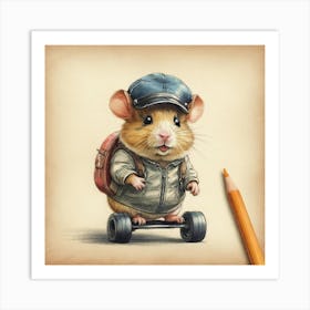 Mouse On A Skateboard Art Print