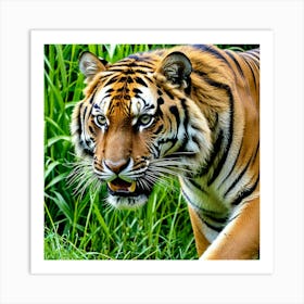 Tiger Walking In The Grass Art Print