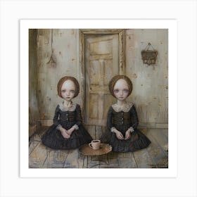Surreal Painting of Doll's House Sisters. Art Print