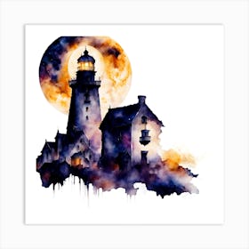 Idyllic Lighthouse Watercolor Painting Art Print