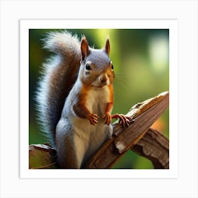 Squirrel Sitting On A Branch Art Print