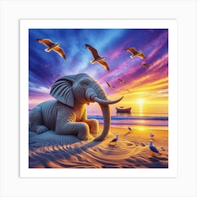 Elephant At The Beach Art Print