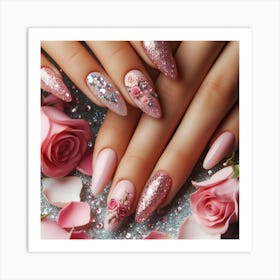 Pink Nails And Roses Art Print