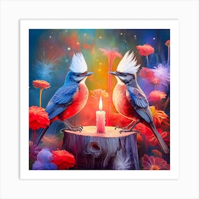 Two Birds With A Candle Art Print